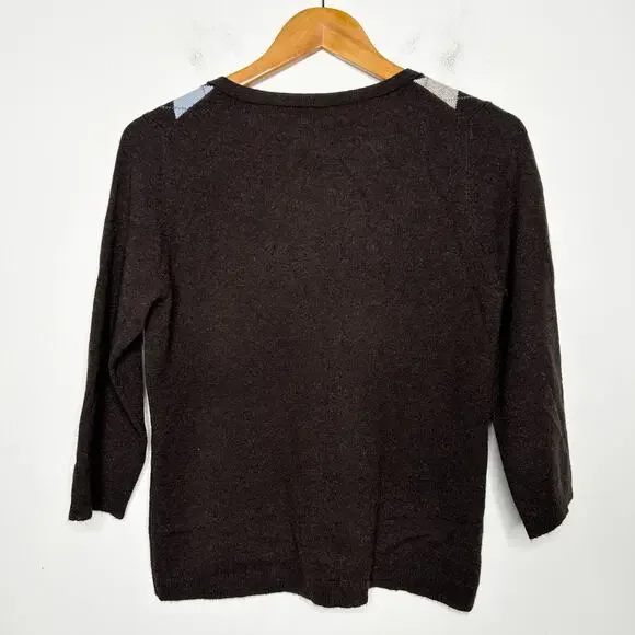 Vintage Argyle Cashmere Sweater FIONA Womens Large Academia Twee Preppy School